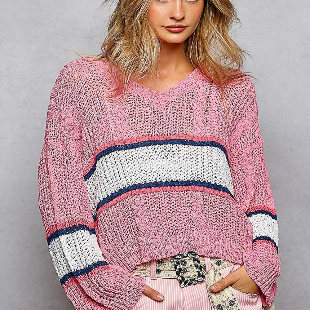 POL Pink Striped Women's Sweater